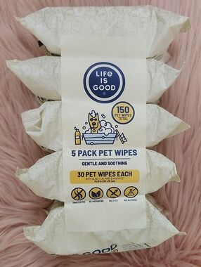 Brand New LIFE IS GOOD GENTLE & SOOTHING 5CT TRAVEL PET WIPES